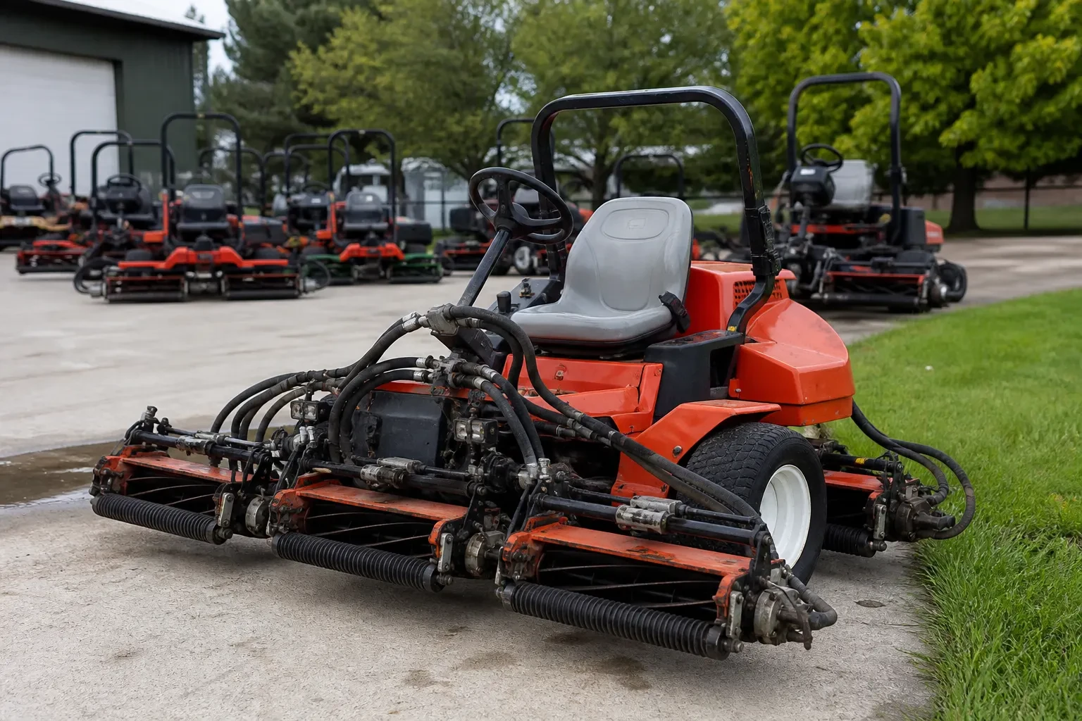 Toro reel mower on a golf maintenance path