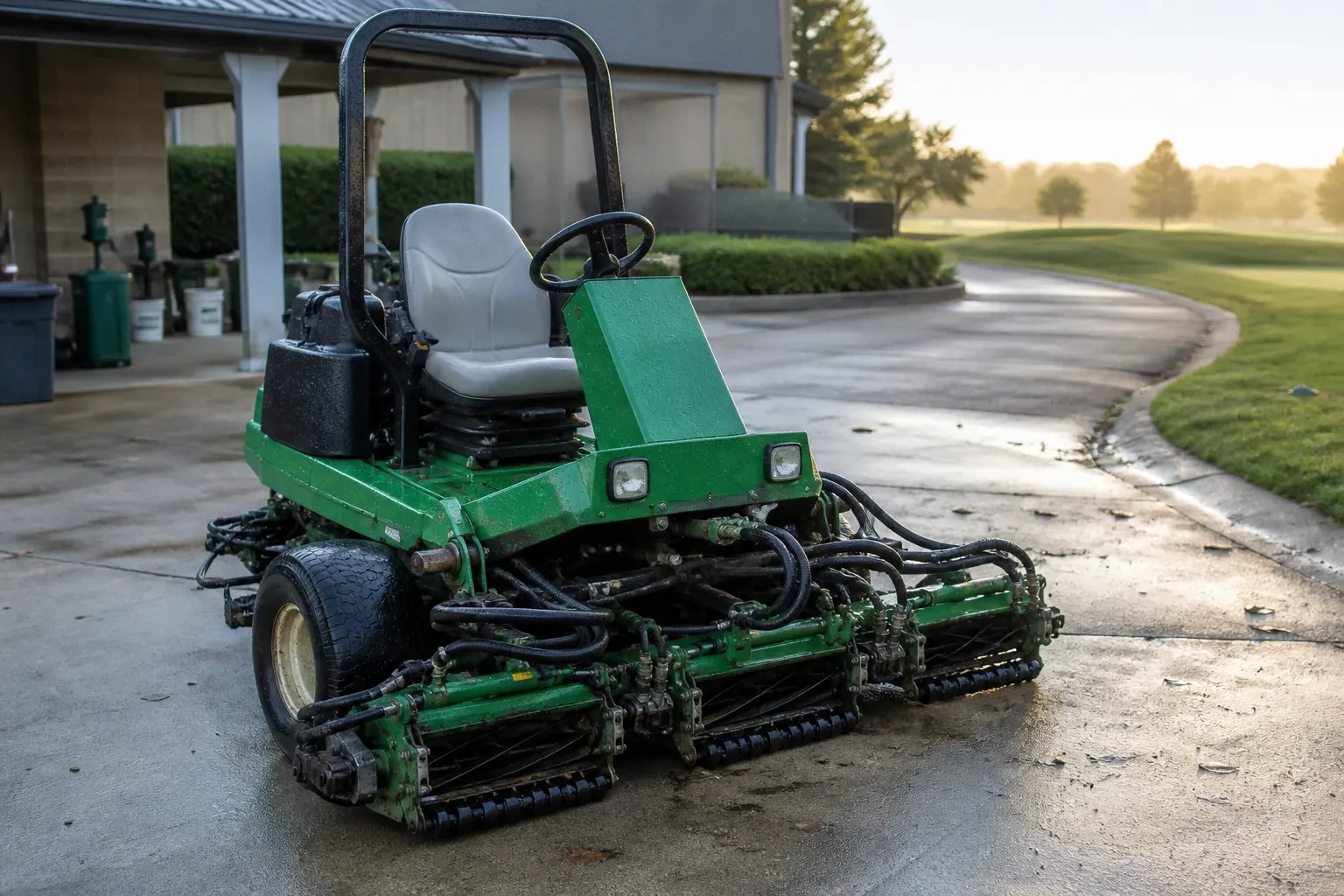 Golf course lawn mower for home use on a residential lawn